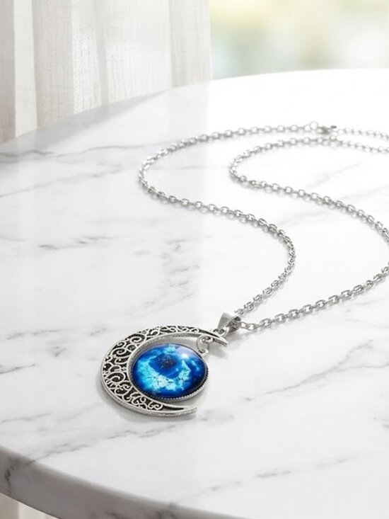 Elizabeth Besich Jewelry - Ladies Blue Crescent Moon Galaxy Necklace